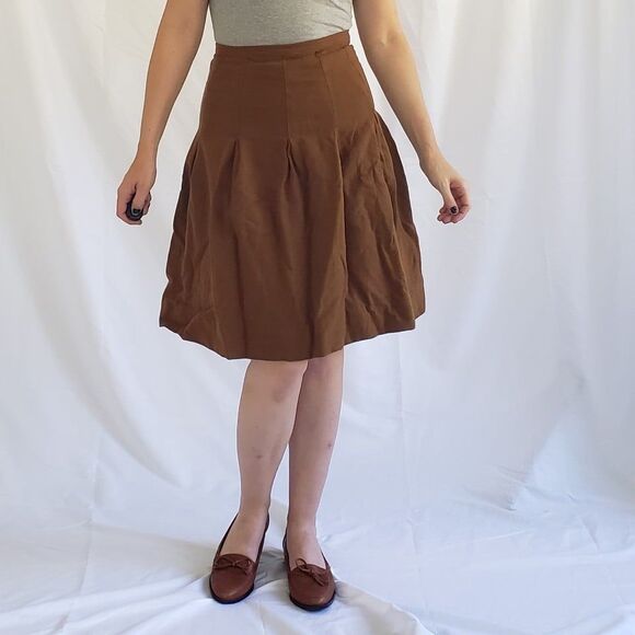 70s Hand Made Brown Worsted Wool (?) Pleated Skirt‎ - Picture 1 of 3